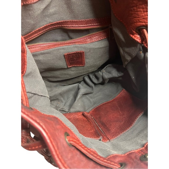 Frye Brooke Leather Studded Bucket Bag with Drawstring Red/ Burgundy - Picture 7 of 10